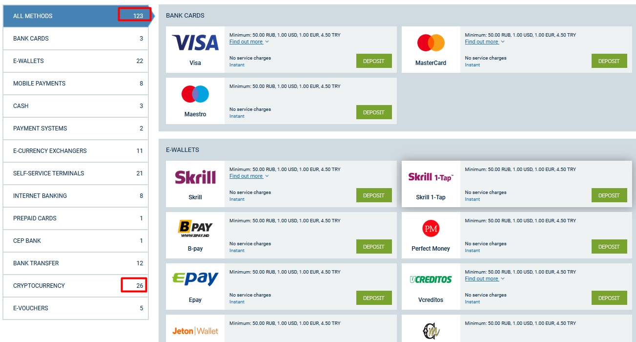 Les nombreuses options de paiement offertes par le site