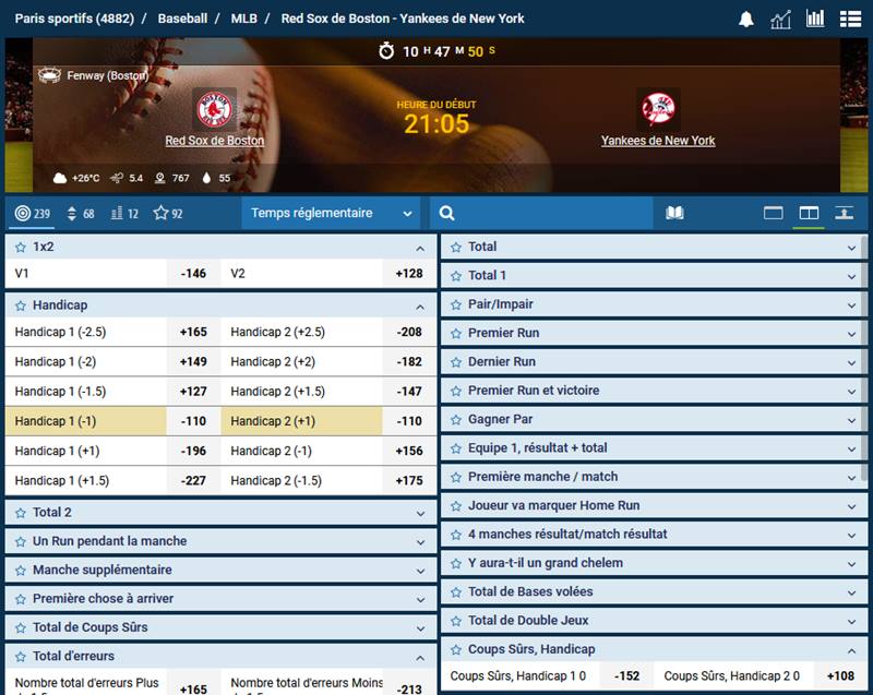 Possibilités de Run Lines offertes