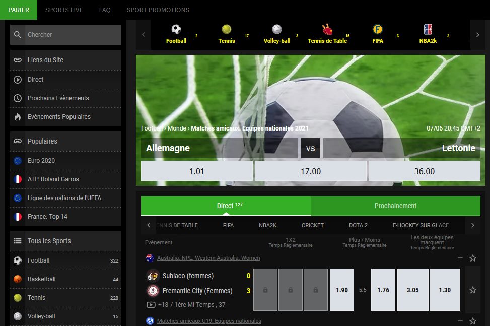 Exemple de match en direct